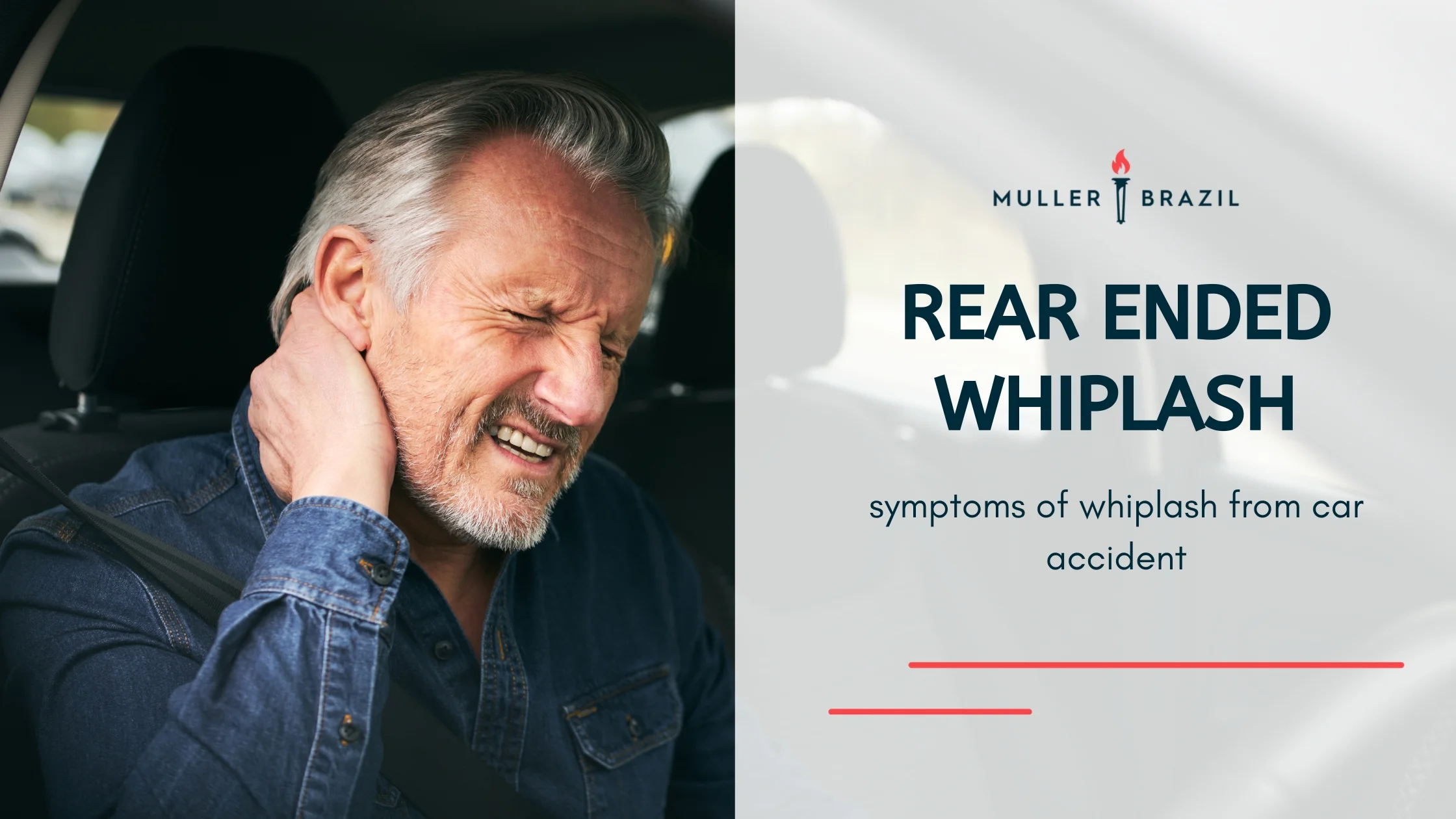 Blog featured image of an old man in a car holding his neck. and a caption that says “rear ended whiplash“